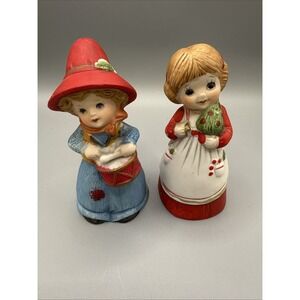 VTG Set Of 2 Jasco 1978 Merri Bells Fine Bisque Porcelain Bell Figurines 4.5"x2"